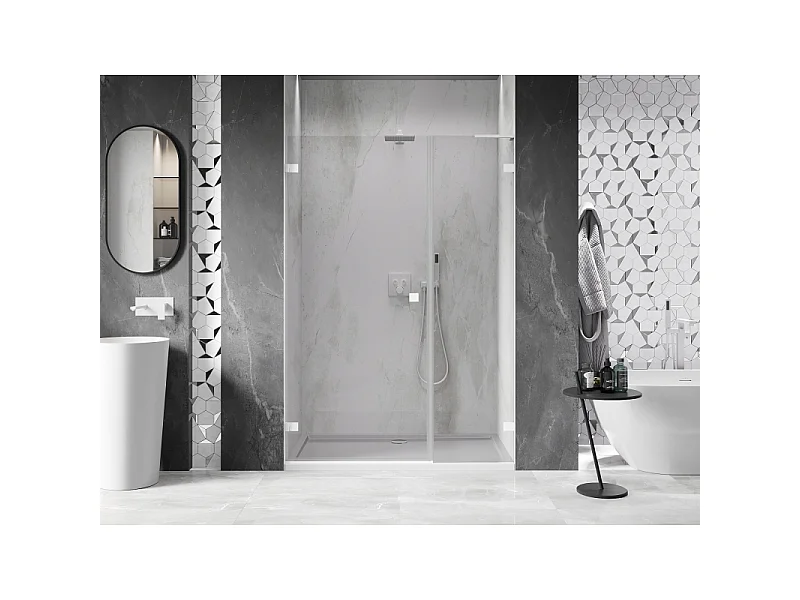 Mexen Lunar-B L venstrehængslet brusebadedør 110 cm, transparent, hvid - 832SL-110-050-20-00-L