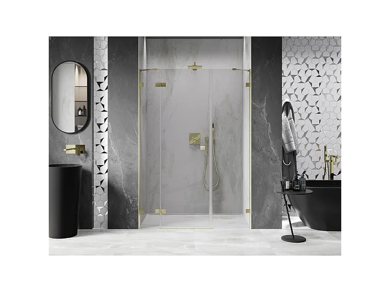 Mexen Lunar portes de douche pivotantes à gauche 120 cm, transparentes, doré brossé - 834S-120-050-55-00-L