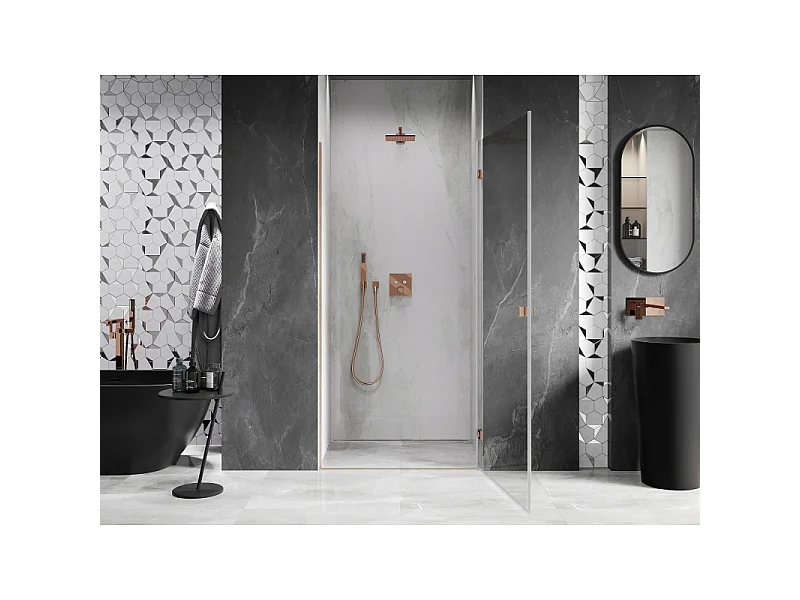 Mexen Lunar-B douchedeur scharnierend rechts 55 cm, transparant, geborsteld koper - 832-055-000-65-00-P
