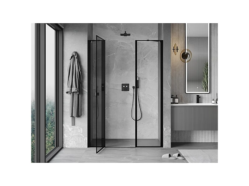 Mexen Mist draaideur voor douche, links 140 cm, zwart frame, zwart - 8A4-140-001-70-70-L