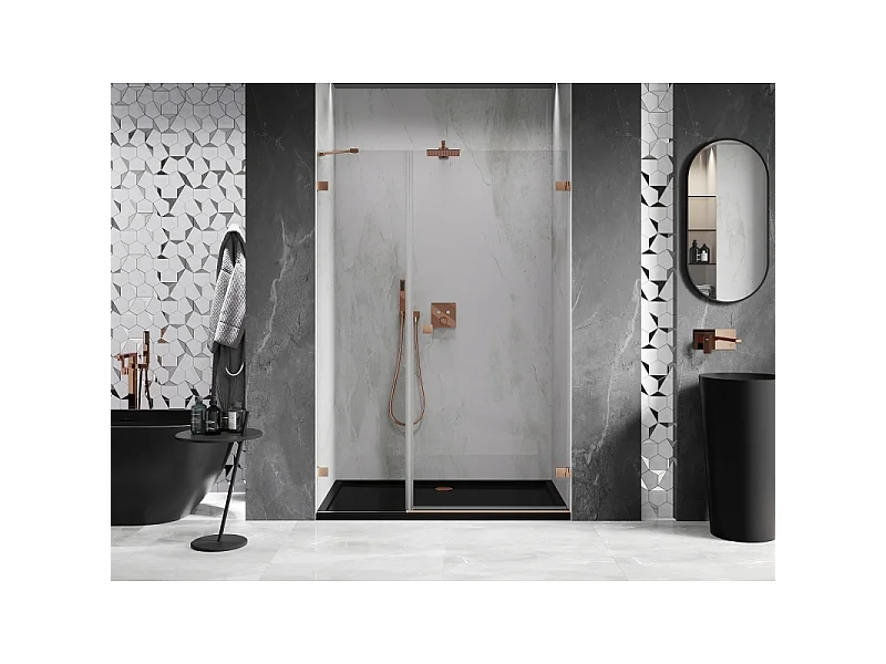 Mexen Lunar-B draaideur douchedeur rechts 140 cm, transparant, geborsteld koper - 832S-140-050-65-00-P