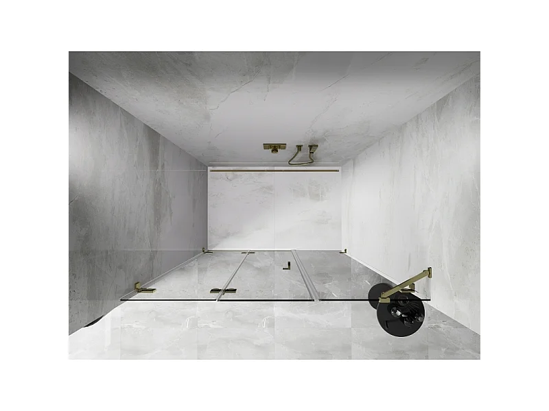Mexen Lunar-F foldable shower door left 140 cm, transparent, gold - 836S-140-050-50-00-L