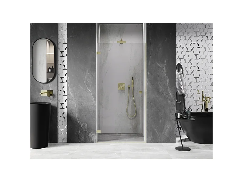 Mexen Lunar-B Shower Door Swing Left 75 cm, Transparent, Brushed Gold - 832-075-000-55-00-L