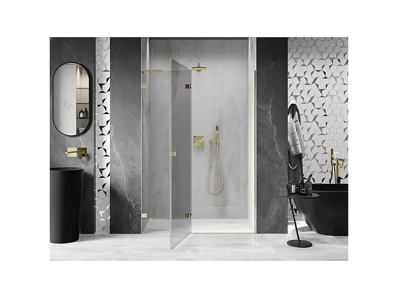 Mexen Lunar L Duschfaltwände links 140 cm, transparent, gold - 834L-140-000-50-00-L