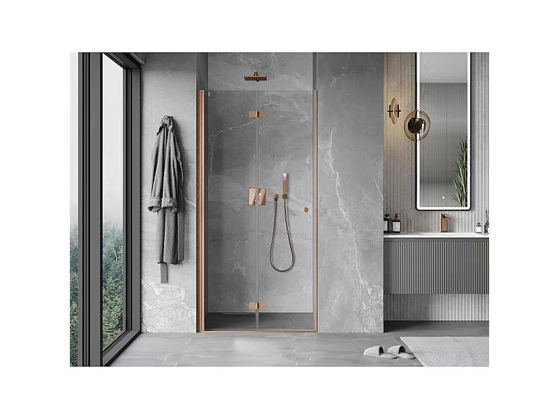 Mexen Mist-F porte de douche pliable gauche 120 cm, transparent, cuivre brossé - 8A6-120-000-65-00-L