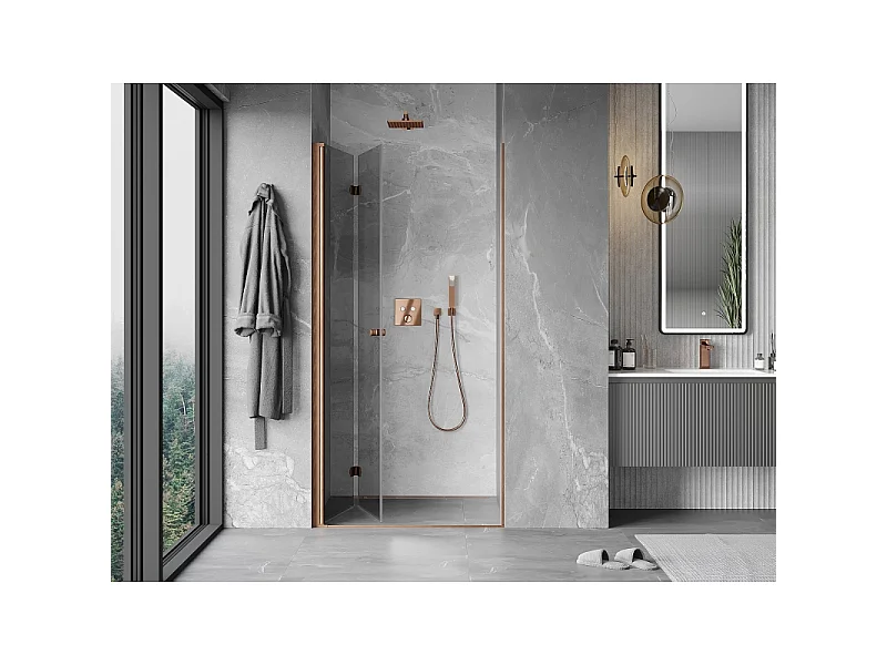 Mexen Mist-F porte de douche pliable gauche 120 cm, transparent, cuivre brossé - 8A6-120-000-65-00-L