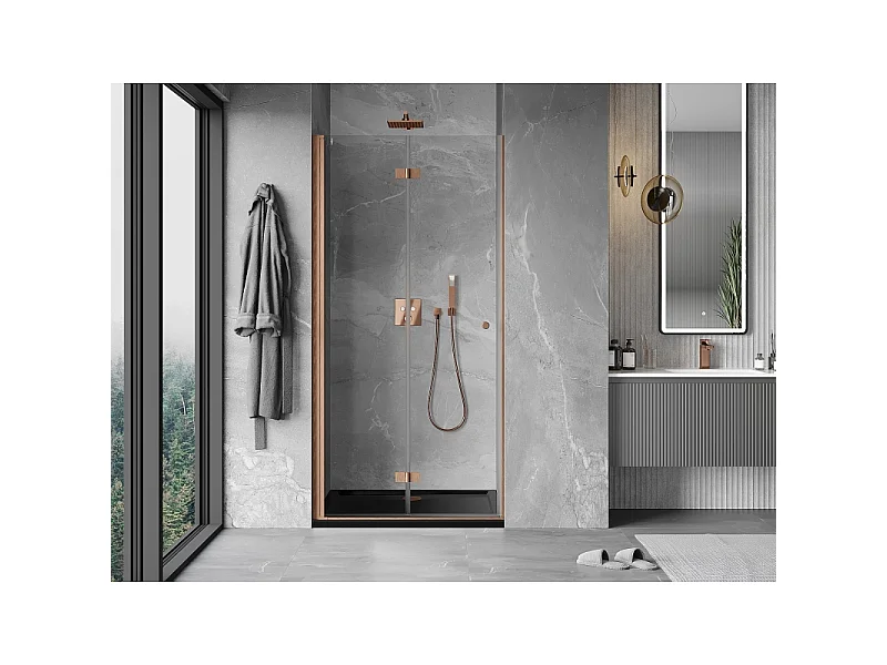 Mexen Mist-F porte de douche pliable gauche 120 cm, transparent, cuivre brossé - 8A6-120-000-65-00-L