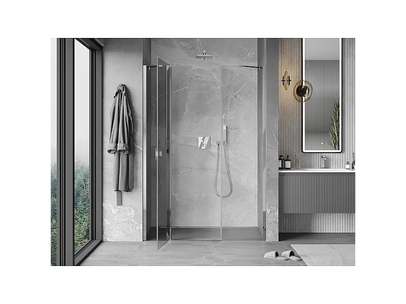 Mexen Mist draaideur douchedruk 140 cm, transparant, chroom - 8A4-140-001-01-00