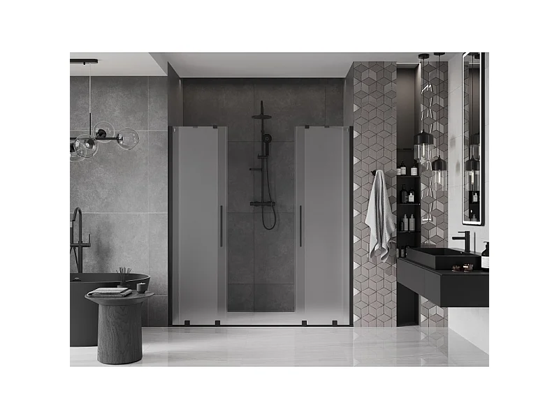 Mexen Velar Duo skydedører til brusebad 170 cm, frost, sort - 871-170-000-32-70