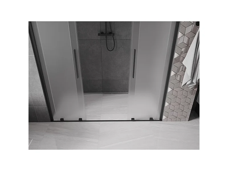 Mexen Velar Duo skydedører til brusebad 170 cm, frost, sort - 871-170-000-32-70
