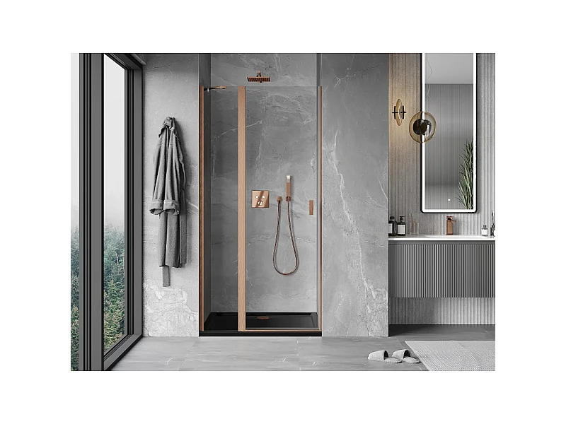 Mexen Mist shower door hinged 120 cm, transparent, brushed copper - 8A4-120-000-65-00