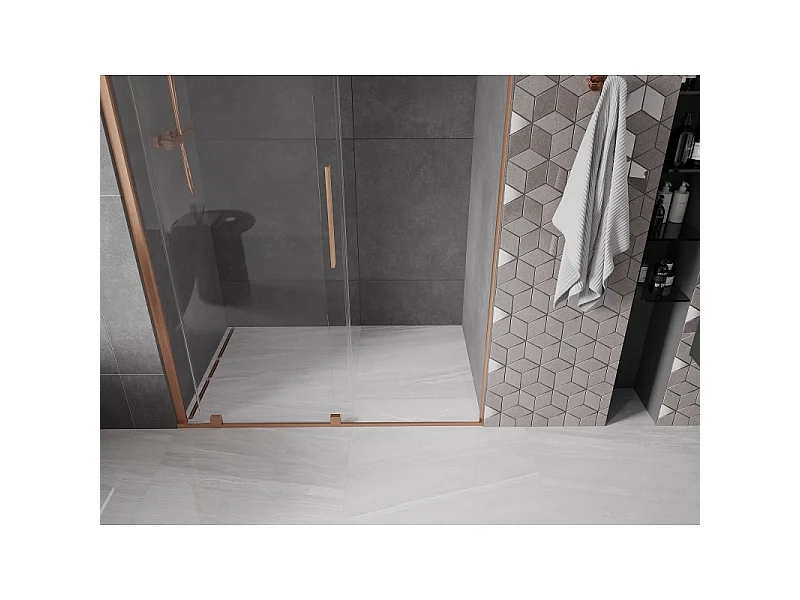 Mexen Velar porte de douche coulissante 160 cm, transparent, cuivre brossé - 871-160-000-01-65