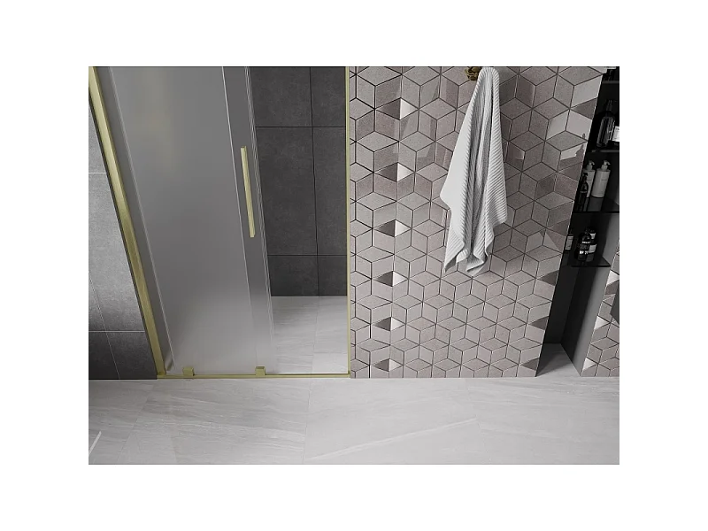 Mexen Velar porta doccia scorrevole 120 cm, ghiaccio, oro spazzolato - 871-120-000-31-55