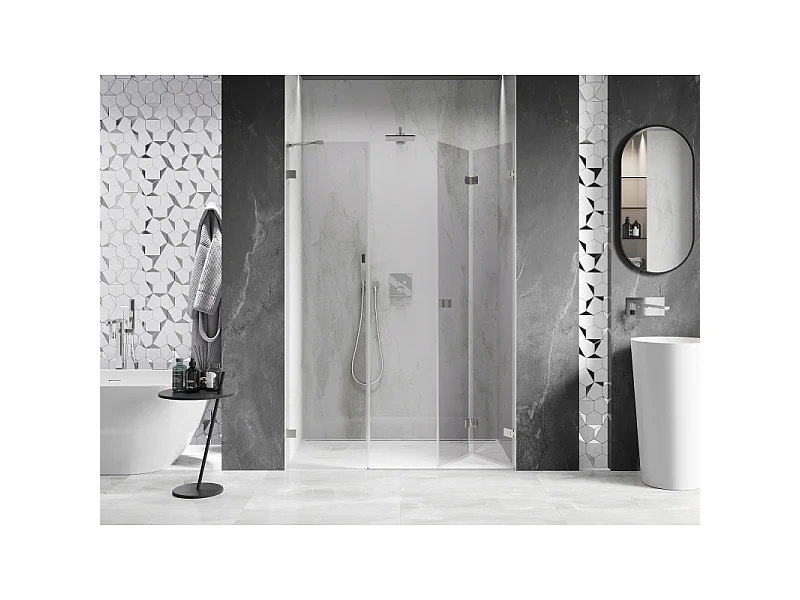 Mexen Lunar-F Falttür Dusche rechts 140 cm, transparent, gebürsteter Nickel - 836S-140-050-97-00-P