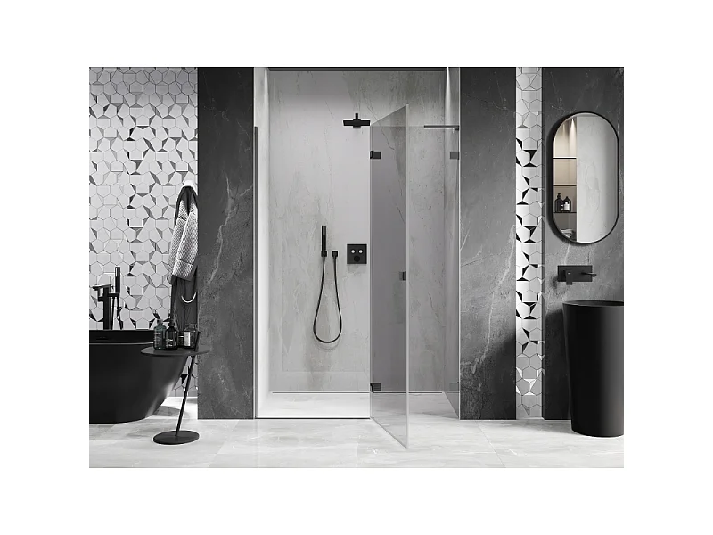 Mexen Lunar L hængslet højre brusedør 135 cm, transparent, gun metal - 834L-135-000-95-00-P