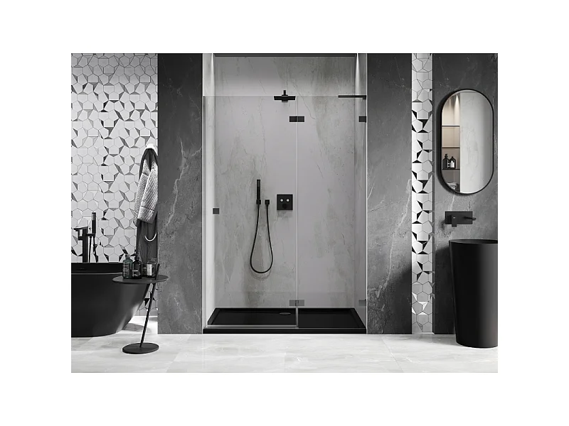 Mexen Lunar L hængslet højre brusedør 135 cm, transparent, gun metal - 834L-135-000-95-00-P