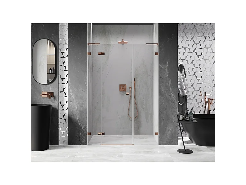 Mexen Lunar L porte de douche pivotante gauche 120 cm, transparent, or rose - 834SL-120-050-60-00-L