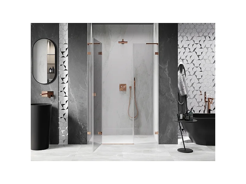 Mexen Lunar L porte de douche pivotante gauche 120 cm, transparent, or rose - 834SL-120-050-60-00-L