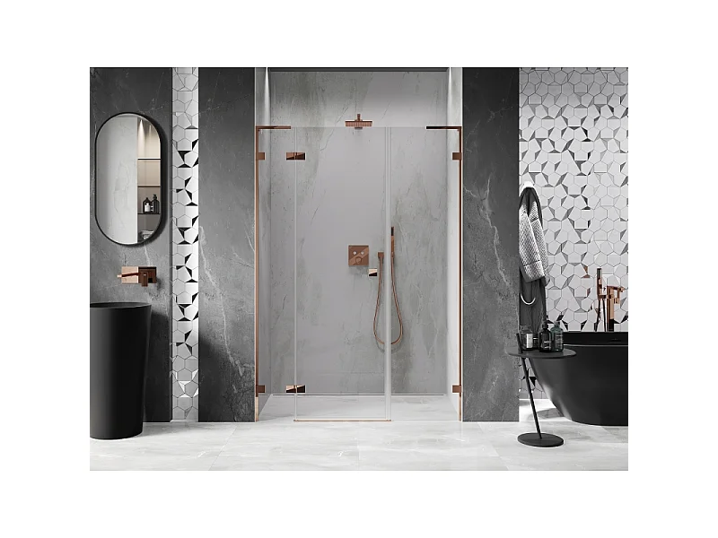Mexen Lunar L porte de douche pivotante gauche 120 cm, transparent, or rose - 834SL-120-050-60-00-L