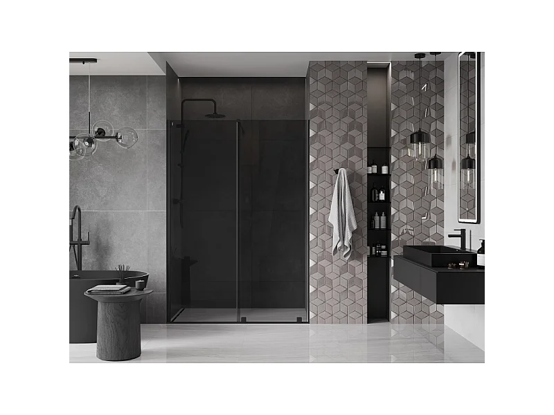Mexen Velar Schiebetür-Duschwand 140 cm, Grafit, Schwarz - 871-140-000-41-70