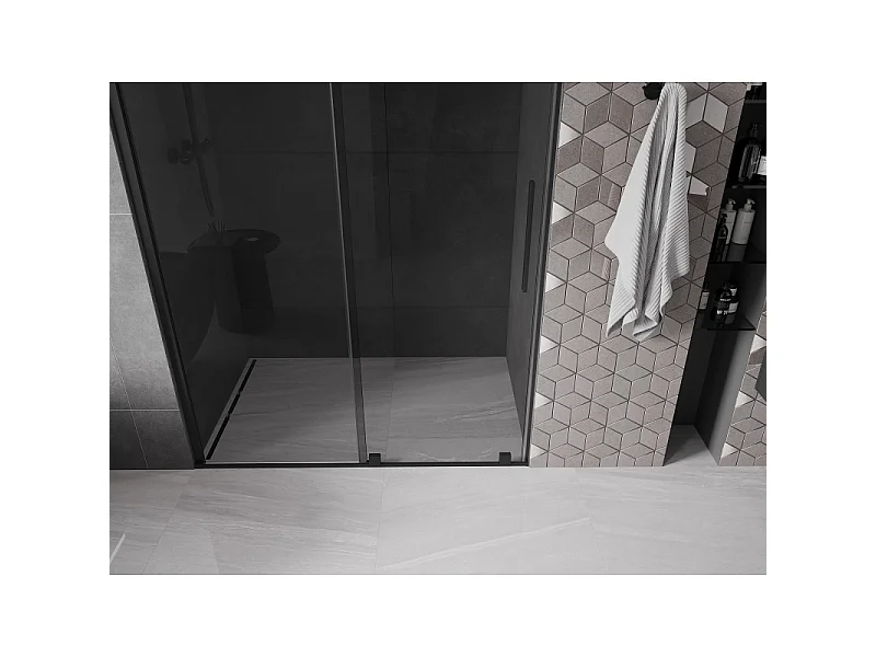 Mexen Velar Schiebetür-Duschwand 140 cm, Grafit, Schwarz - 871-140-000-41-70