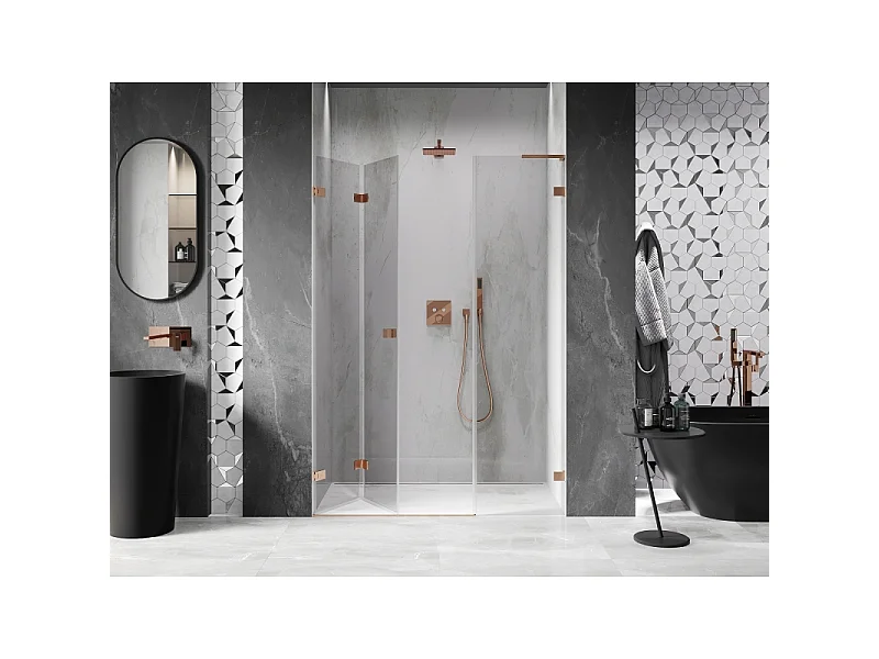 Mexen Lunar-F L puertas de ducha plegables izquierdas 120 cm, transparente, cobre cepillado - 836SL-120-050-65-00-L