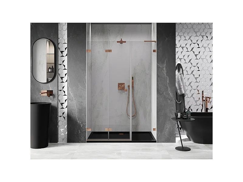Mexen Lunar-F L puertas de ducha plegables izquierdas 120 cm, transparente, cobre cepillado - 836SL-120-050-65-00-L