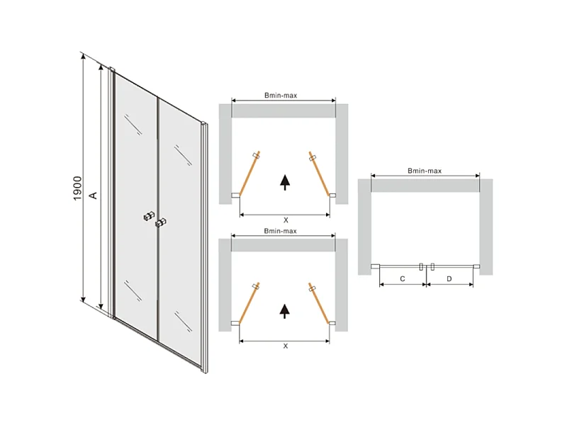 Mexen Texas draaideur voor douche 70 cm, transparant, chroom - 880-070-000-01-00