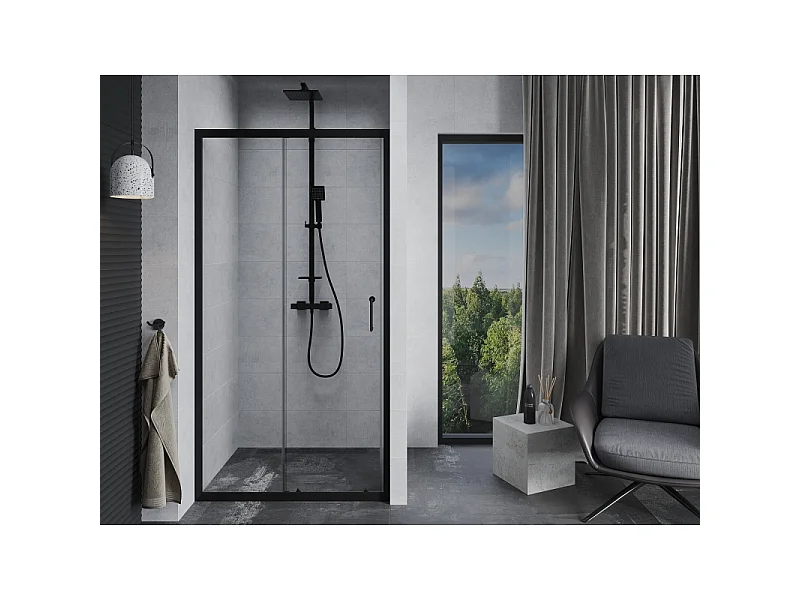 Mexen Apia puerta de ducha corredera 120 cm, transparente, negro - 845-120-000-70-00