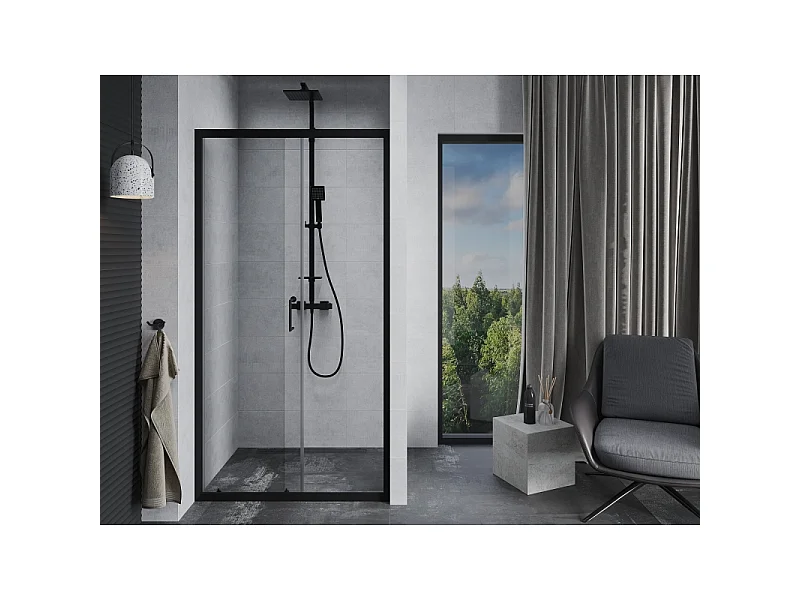 Mexen Apia puerta de ducha corredera 120 cm, transparente, negro - 845-120-000-70-00