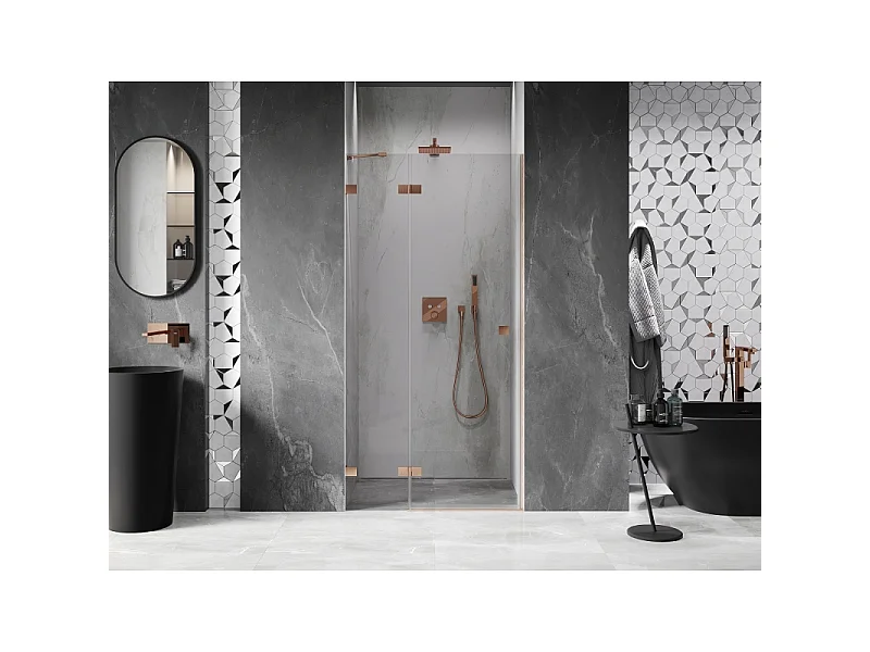 Mexen Lunar porta de duche de abrir à esquerda 120 cm, transparente, cobre escovado - 834-120-000-65-00-L