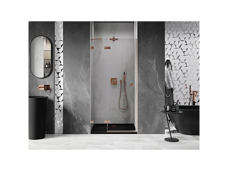Mexen Lunar porta de duche de abrir à esquerda 120 cm, transparente, cobre escovado - 834-120-000-65-00-L