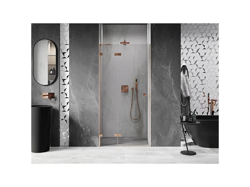 Mexen Lunar porta de duche de abrir à esquerda 120 cm, transparente, cobre escovado - 834-120-000-65-00-L