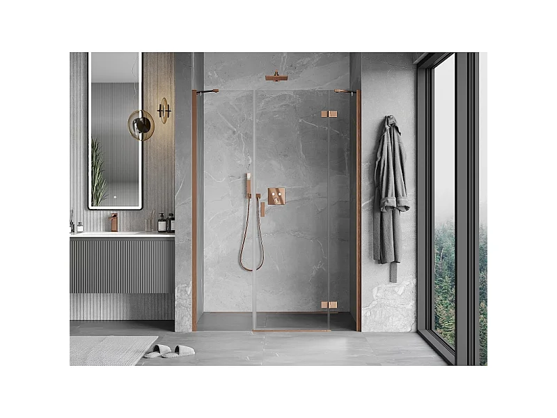 Mexen Mist-H porte de douche pivotante droite 155 cm, transparent, cuivre brossé - 8A5-155-001-65-00-P
