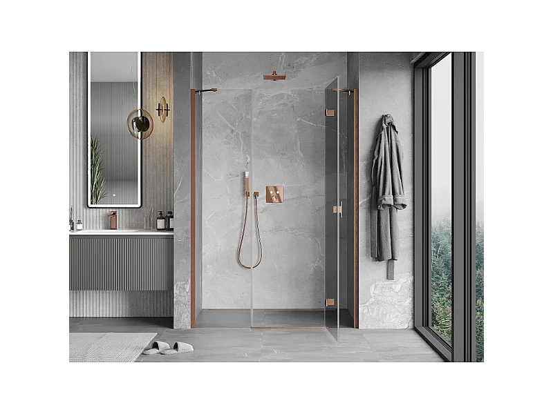 Mexen Mist-H porte de douche pivotante droite 155 cm, transparent, cuivre brossé - 8A5-155-001-65-00-P
