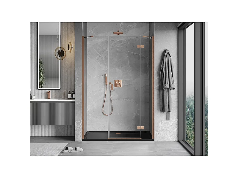 Mexen Mist-H porte de douche pivotante droite 155 cm, transparent, cuivre brossé - 8A5-155-001-65-00-P