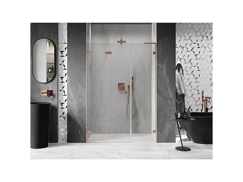 Mexen Lunar-F L Dusche Falttür links 140 cm, transparent, gebürstetes Kupfer - 836SL-140-050-65-00-L
