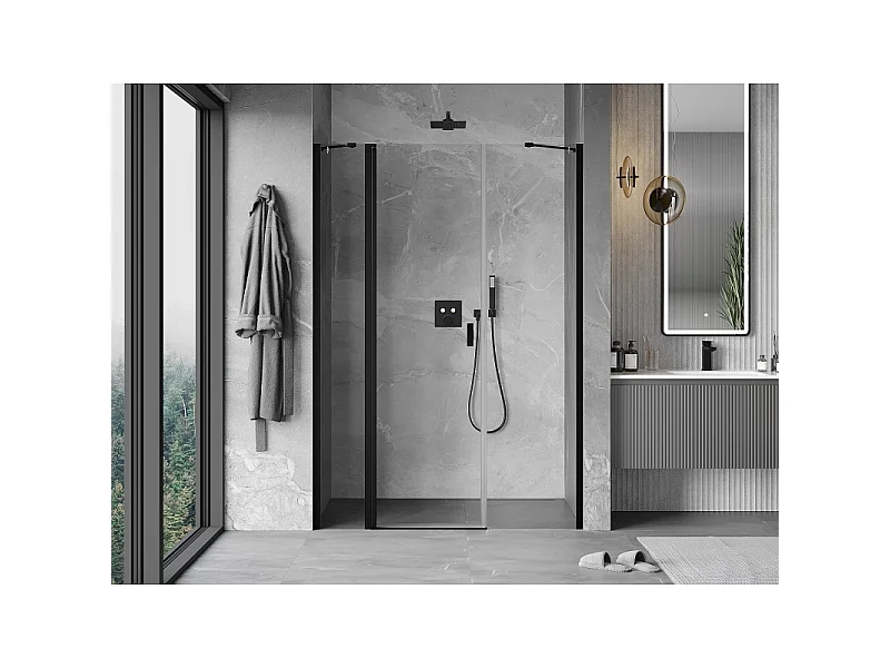Mexen Mist porta doccia a battente 130 cm, trasparente, nero - 8A4-130-001-70-00