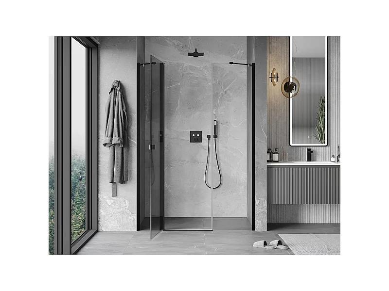 Mexen Mist porta doccia a battente 130 cm, trasparente, nero - 8A4-130-001-70-00