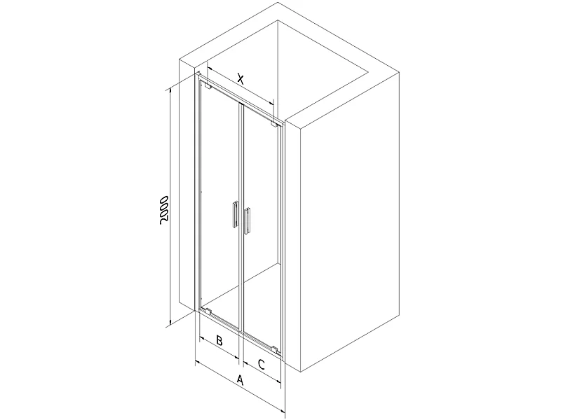 Mexen Exo portes de douche doubles battantes 120 cm, transparentes, chromes - 8182-120-000-01-00