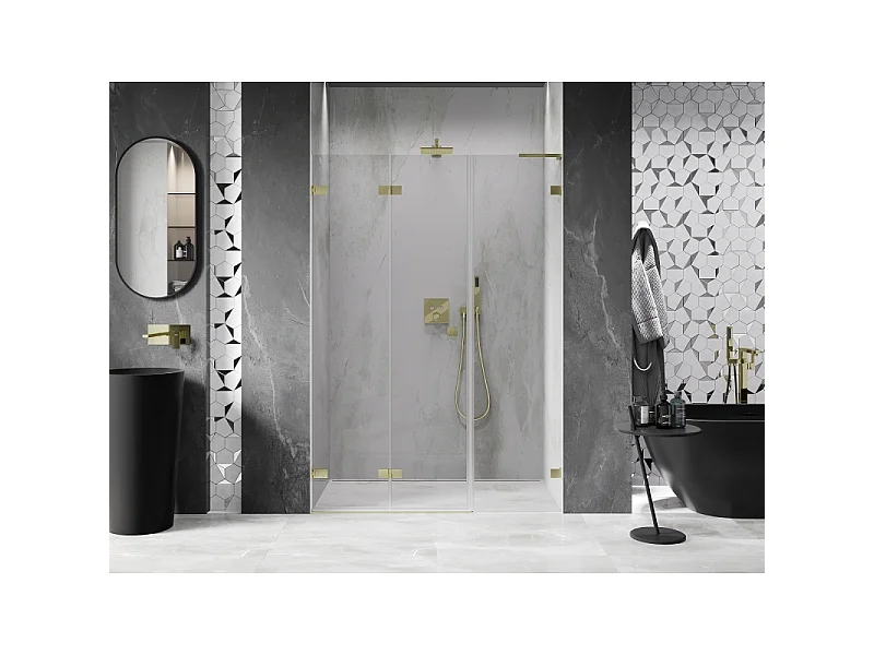 Mexen Lunar-F L folding shower door left 140 cm, transparent, brushed gold - 836SL-140-050-55-00-L