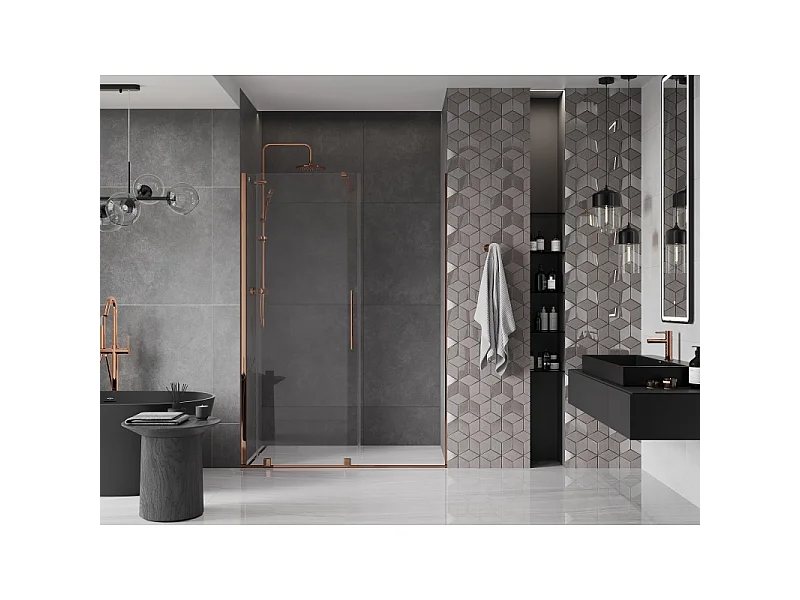Mexen Velar porte de douche coulissante 140 cm, transparent, or rose - 871-140-000-01-60