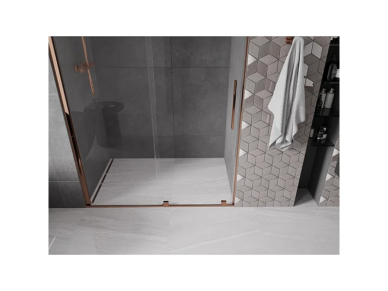 Mexen Velar porte de douche coulissante 140 cm, transparent, or rose - 871-140-000-01-60