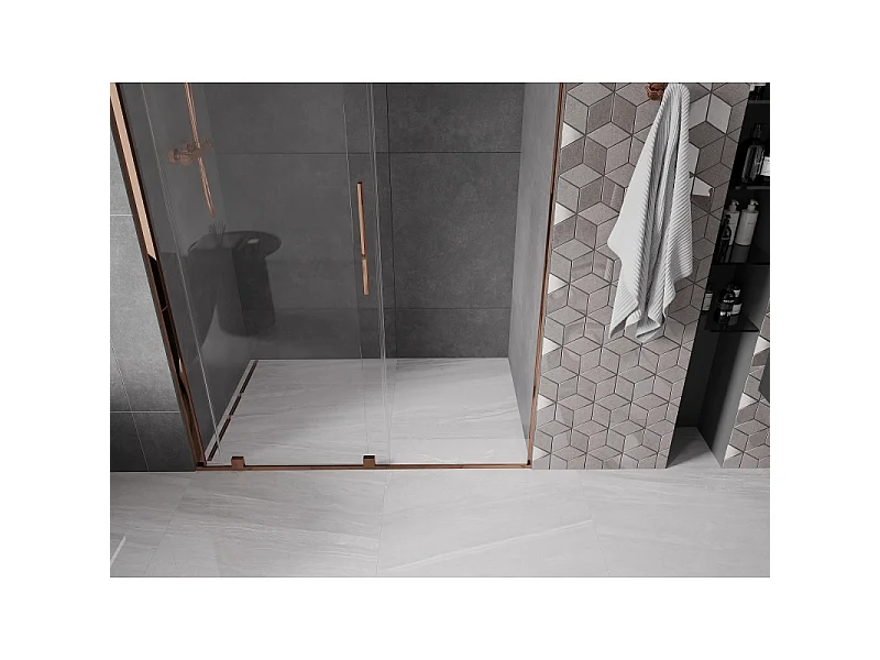 Mexen Velar porte de douche coulissante 140 cm, transparent, or rose - 871-140-000-01-60