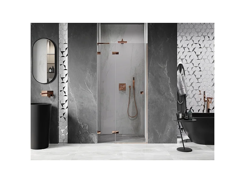 Mexen Lunar L porte de douche battante gauche 120 cm, transparent, or rose - 834L-120-000-60-00-L