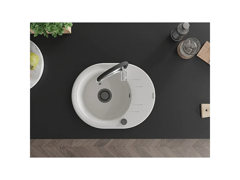 Mexen Kevin fregadero de granito de 1 seno con escurridor y grifo de cocina Aster, blanco - 6517-20-73450-07-B