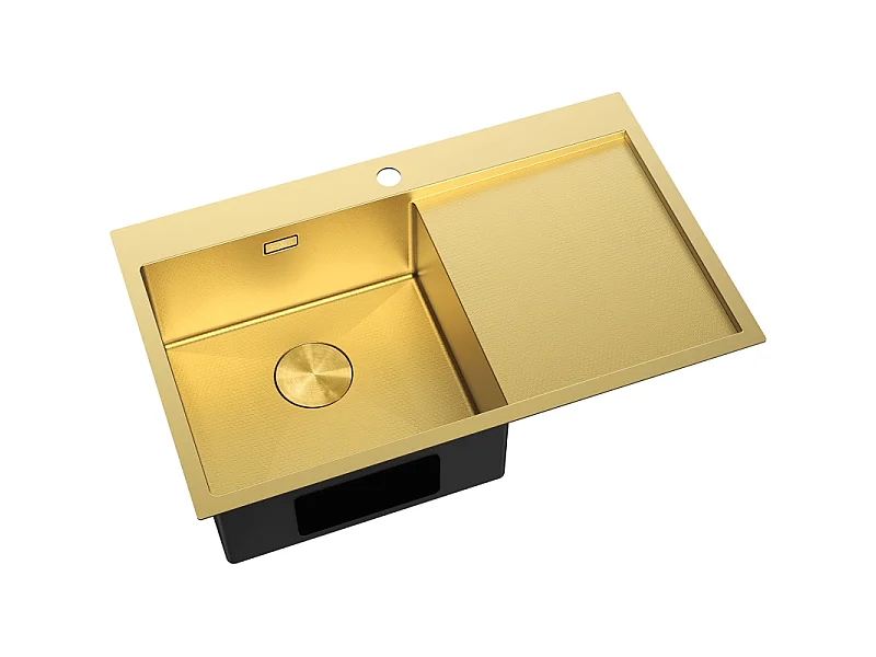 Mexen Exar évier en acier inoxydable 1 bac avec égouttoir, à gauche 780 x 480 mm, doré HC - 6433781010L-55HC