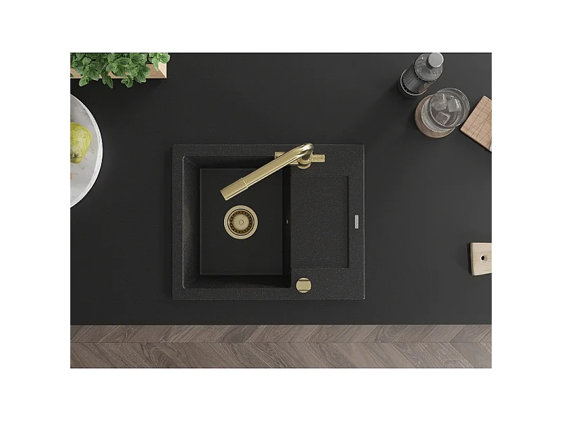 Mexen Enzo fregadero de granito de 1 cubeta con escurridor y grifo de cocina Duero, negro/plateado metálico - 6506-73-671600-50