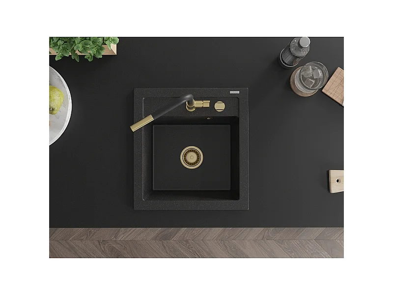 Mexen Vito 1-Bowl Granite Sink with Flora Kitchen Tap, Black/Silver Metallic - 6503-73-670401-57-G