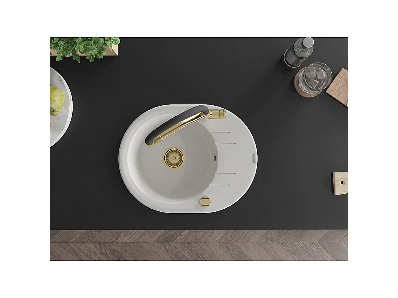 Mexen Kevin fregadero de granito de 1 seno con grifo de cocina Duo, blanco - 6517-20-671701-57-G